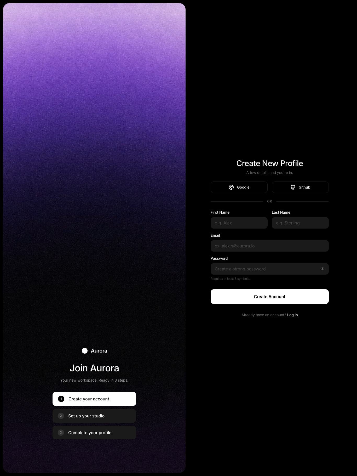 Aurora Sign Up